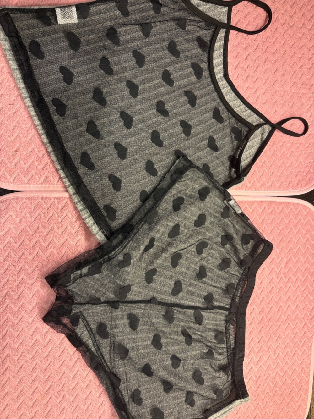 Gray Ribbed Knit Cami and Shorts Set with Black Trim & See through back. - Picture 2 of 3